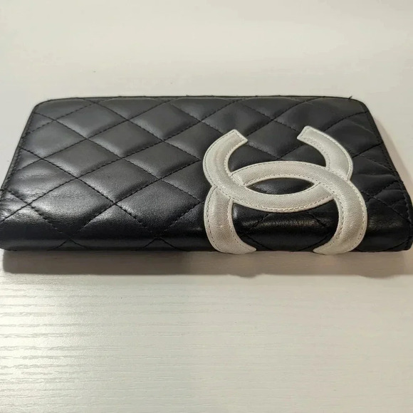 Authentic Chanel Quilted Leather Long Wallet - Black & Pink - Picture 3 of 15